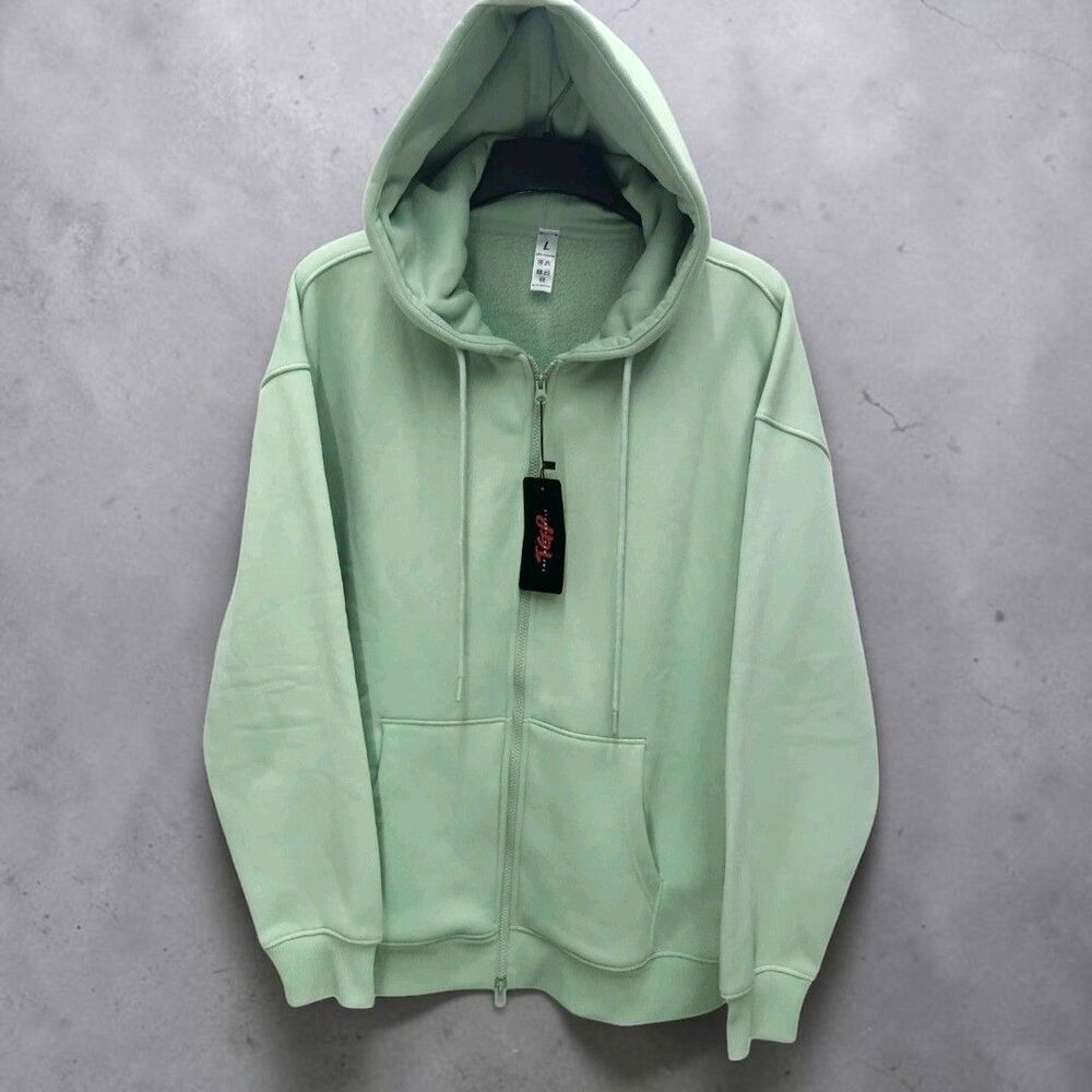 The Gym People Oversized Hooded Jacket Womens Large Green Full Zip Athleticwear